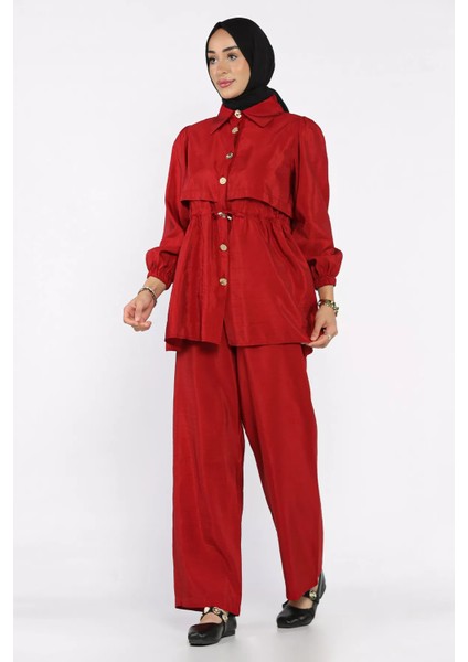 Kadın Gold Düğmeli Bel Bağlama Detaylı Tunik Pantolon Tesettür Ikili Takım (S-M-L Beden Uyumludur.) P-00017892 fiyatları