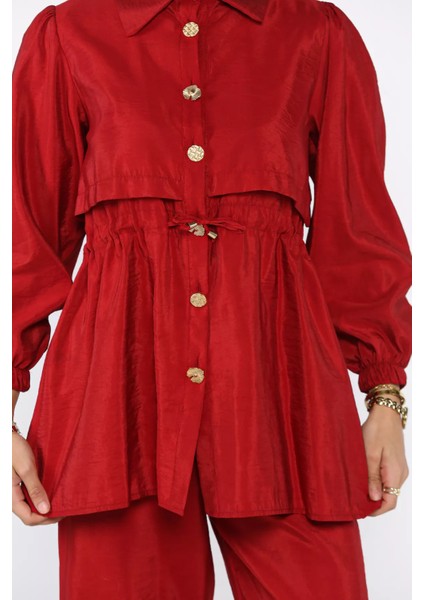 Kadın Gold Düğmeli Bel Bağlama Detaylı Tunik Pantolon Tesettür Ikili Takım (S-M-L Beden Uyumludur.) P-00017892 fırsatları