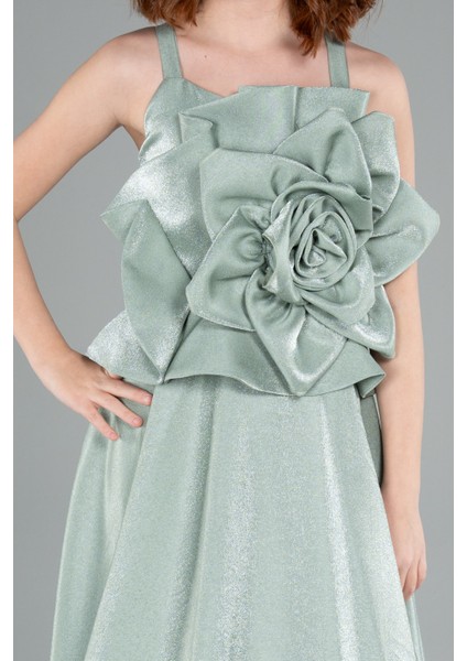 Askılı Gül Detaylı Uzun Kız Çocuk Abiye ABU4831 modelleri