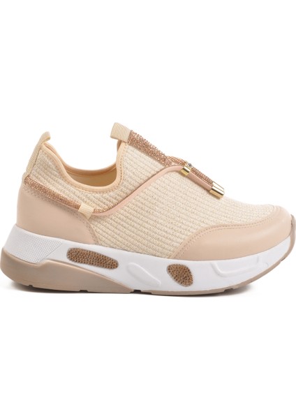 Bej Taş Işlemeli Kadın Sneaker