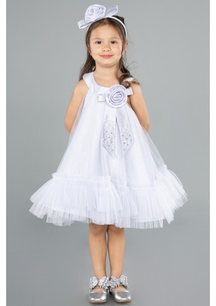 Halter Yaka Taç Aksesuarlı Kısa Kız Çocuk Abiye ABK2296