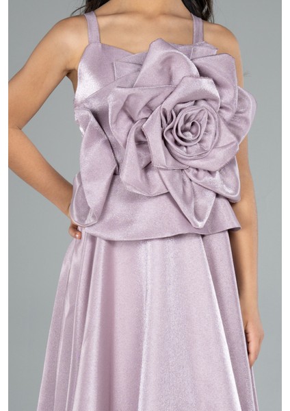 Askılı Gül Detaylı Uzun Kız Çocuk Abiye ABU4831 modelleri