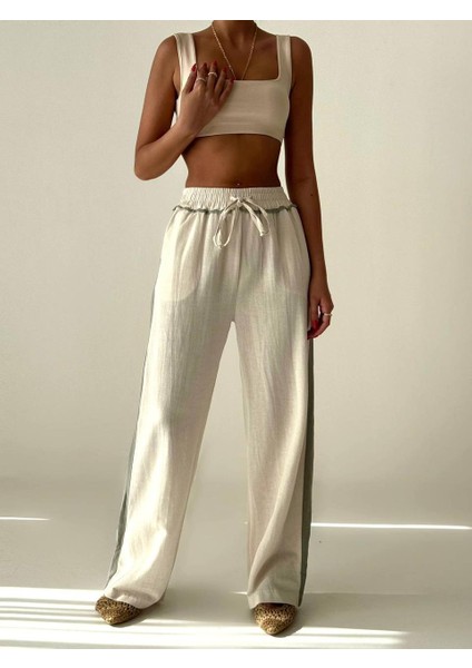 Beli Lastikli Geniş Paça Pantolon Naturel