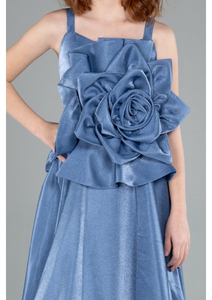 Askılı Gül Detaylı Uzun Kız Çocuk Abiye ABU4831 modelleri