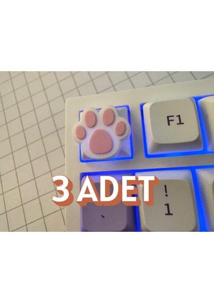 Kedi Patisi Keycap 3’lü Set | Sevimli Tuş Başlığı | Cherry Mx Uyumlu | Beyaz Pembe Tuş fiyatları