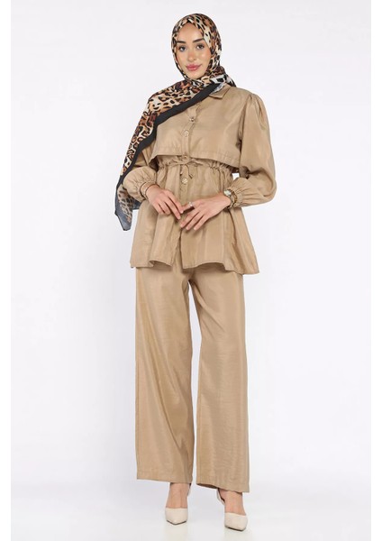 Kadın Gold Düğmeli Bel Bağlama Detaylı Tunik Pantolon Tesettür Ikili Takım (S-M-L Beden Uyumludur.) P-00017892 fiyatları