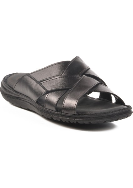 Siyah Hakiki Deri Erkek Düz Terlik modelleri