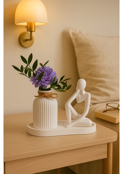 Minimalist Heykel ve Vazo Seti – Dekoratif El Yapımı Beton Tepsi Üzerinde Estetik Tasarım fırsatları