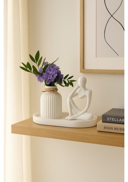 Minimalist Heykel ve Vazo Seti – Dekoratif El Yapımı Beton Tepsi Üzerinde Estetik Tasarım indirimleri