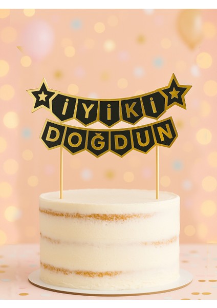 Pasta Üstü Banner Iyi Ki Doğdun Yazılı Doğum Günü Pasta Süsü Siyah Gold