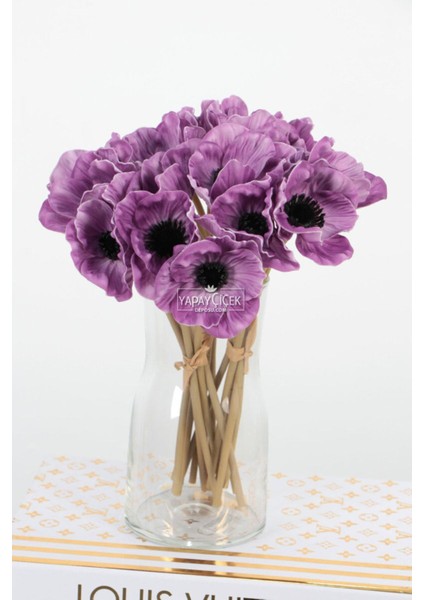 Yapay Çiçek Lüx Islak 6lı Anemon Demeti 25 cm Mor