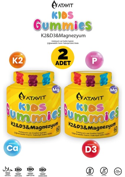 Asfstore Atavit Kids D3 K2 Magnezyum 60 Gummies 2 Adet