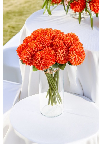 Yapay Çiçek Top Krizantem 7li Mini Kartopu Demeti 23 cm Turuncu