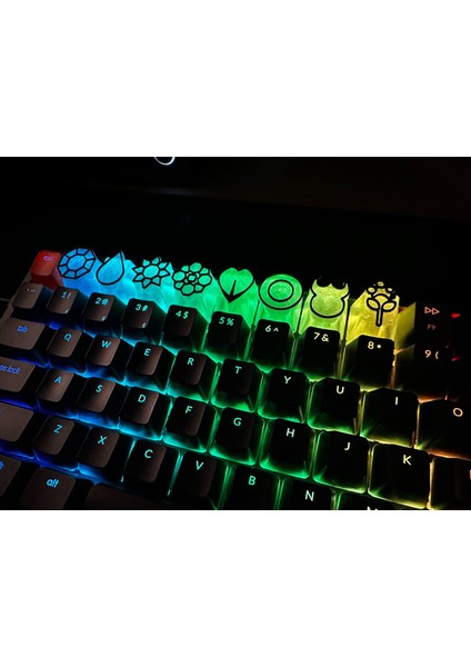 Pokemon Rozet Keycap Seti (8'li) | Işık Geçiren | Rgb Uyumlu | Siyah & Beyaz Renk Seçenekli