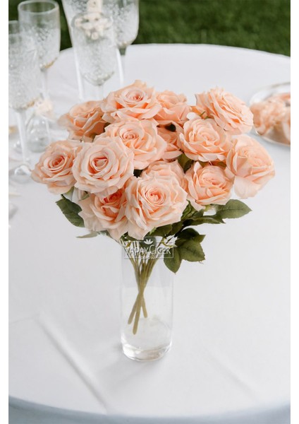 Yapay Çiçek 7 Dallı Puket Gülü Demeti 40 cm Somon