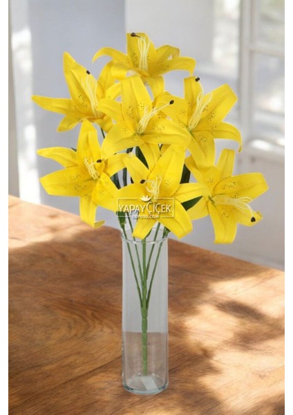Yapay Çiçek 7li Islak Lilyum Demeti Sarı