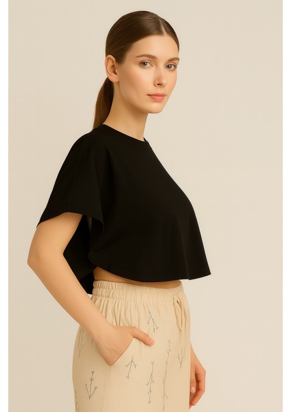 Store Yarasa Kol Crop Bluz – %100 Pamuk, Tok Kumaş fiyatları