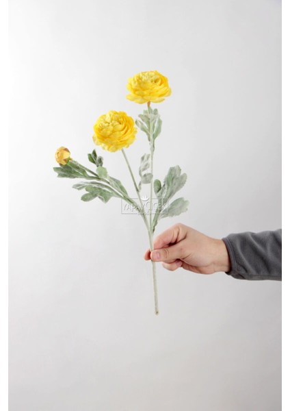 Yapay Çiçek 3lü Şakayık Ranunculus Dalı 50 cm Sarı