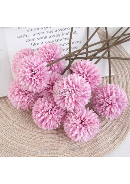 Yapay Çiçek Top Krizantem 7li Mini Kartopu Demeti 23 cm Pembe