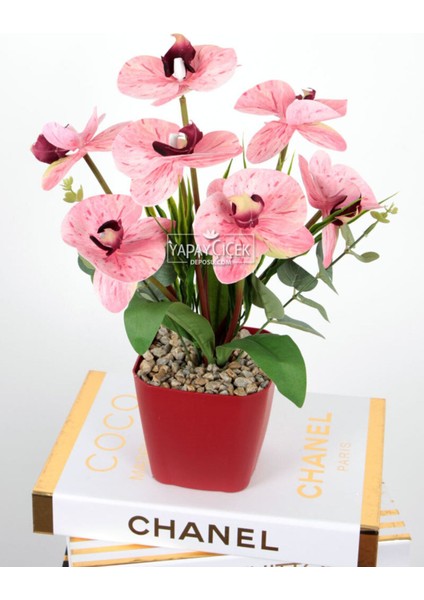 Yapay Islak Orkide 7li Tanzim Saksılı 35 cm Pembe