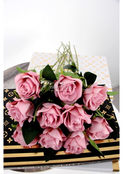 Yapay 10LU Kadife Gül Dalı 50 cm Pembe