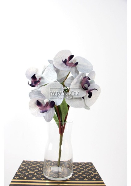 Yapay 7 Dallı Islak Dokulu Orkide Demeti 40 cm Gri Mor