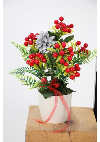 Yapay Yılbaşı Kokina Masa Dekoru 30 Cm(Krem Saksılı)