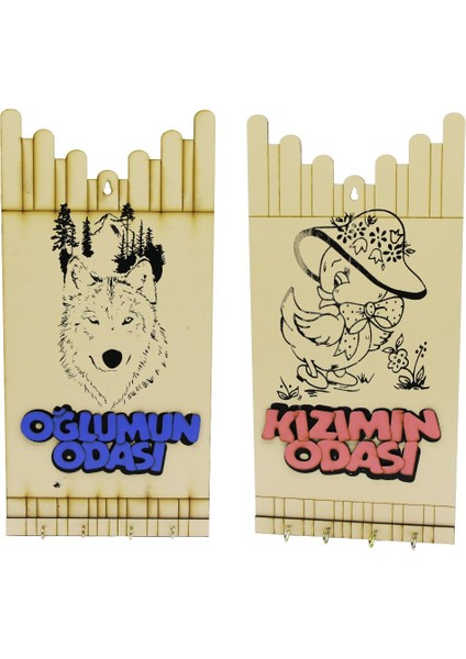 KIZ - ERKEK ÇOCUK FİGÜRLÜ (OĞLUMUN-KIZIMIN ODASI YAZILI AHŞAP ANAHTARLIK (4915) GO-53-vice/(1395)