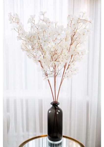Yapay Kiraz Çiçeği Dalı Dekoratif Çiçek 90CM Kırık Beyaz