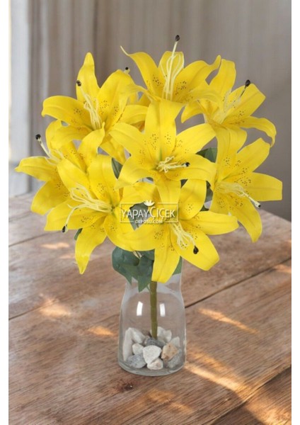 Yapay Çiçek 9lu Islak Lilyum Demeti Sarı