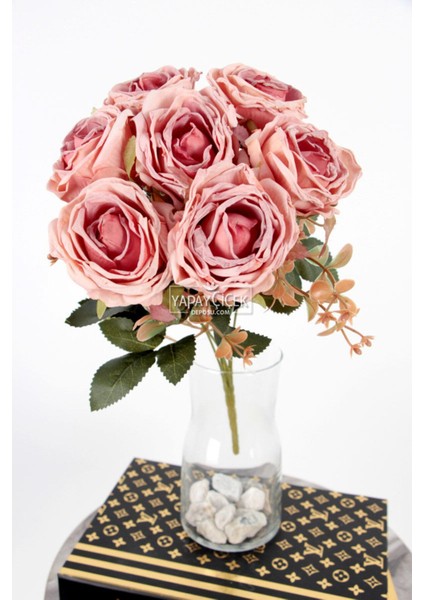 Yapay Lux 7li Kuru Gül Buketi 40 cm Pembe