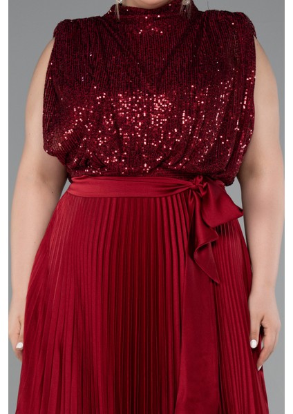 Saten Ateş Pile Uzun Büyük Beden Abiye ABU3341 modelleri