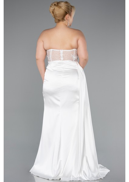 Straplez Drapeli Uzun Saten Büyük Beden Abiye ABU3855 fiyatları