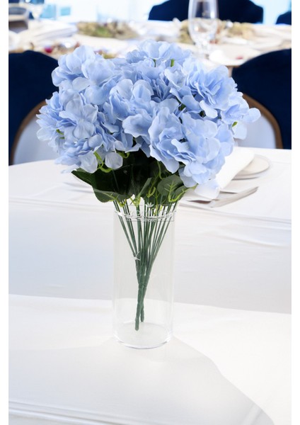 Yapay 7 Dallı Ortanca Demeti 40 cm Soft Mavi
