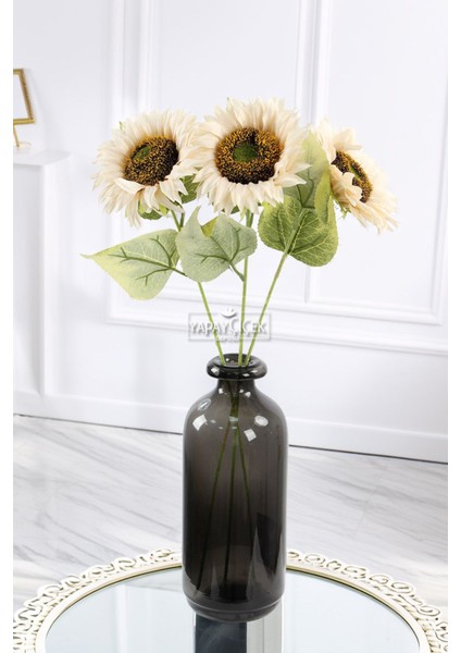 Yapay Retro Ayçiçeği Dalı 50 cm Krem
