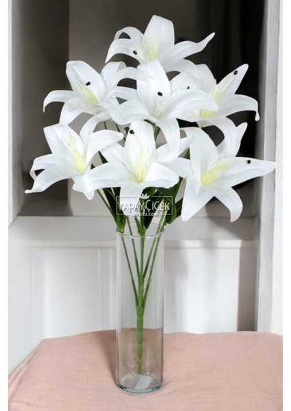 Yapay Çiçek 7li Islak Lilyum Demeti Beyaz