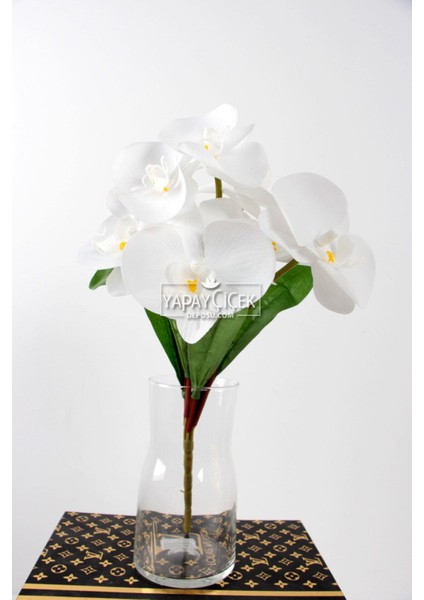 Yapay 7 Dallı Islak Dokulu Orkide Demeti 40 cm Gri Beyaz