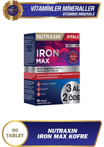 Asfstore Nutraxin Iron Max 90 Tablet - 3 Al 2 Öde