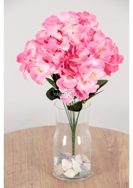 7 Dallı Ortanca Demeti 40 cm Fuşya Gerçekçi Görünüm ile Dekoratif