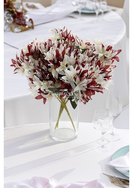 Yapay Çiçek Lüx Çöl Lilyumu 30 cm Bordo-Krem