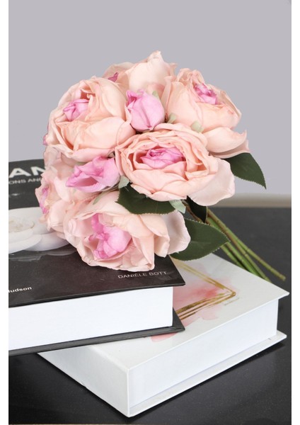 Yapay Lux 10LU Kuru Model Tomurcuklu Gül Buketi 30 cm Pembe