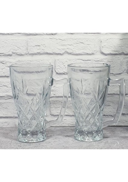 2'li Kesme Cam Kulplu Bardak Seti – 240 ml – Şık, Dayanıklı ve Isıya Dayanıklı Tasarım (14X11,5X8 Cm)