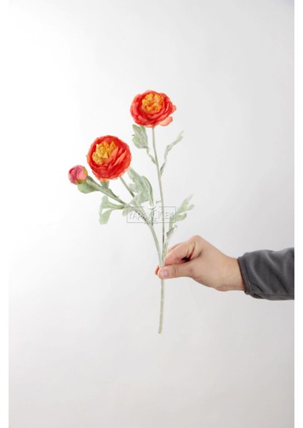 Yapay Çiçek 3lü Şakayık Ranunculus Dalı 50 cm Alev Turuncu