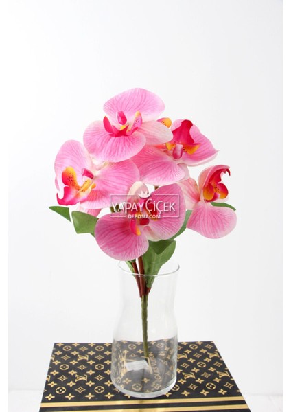 Yapay 7 Dallı Islak Dokulu Orkide Demeti 40 cm Pembe