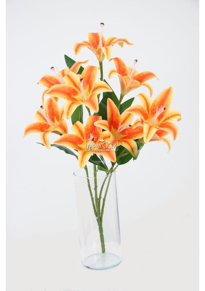 Yapay Çiçek 9lu Islak Lilyum Demeti Turuncu