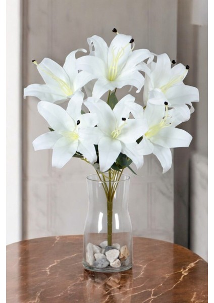 9 Dal Beyaz Islak Lilyum Demeti Uzun Ömürlü Dekoratif Çiçek