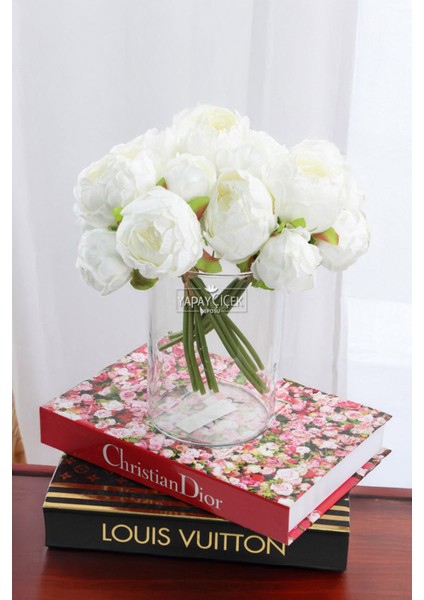 Yapay Çiçek 6lı Ipek Peony Şakayık Gül Demeti 25 cm Beyaz