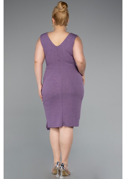 Kolsuz V Yaka Simli Midi Büyük Beden Abiye ABK1752 fiyatları