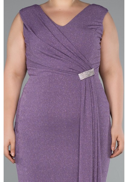 Kolsuz V Yaka Simli Midi Büyük Beden Abiye ABK1752 modelleri