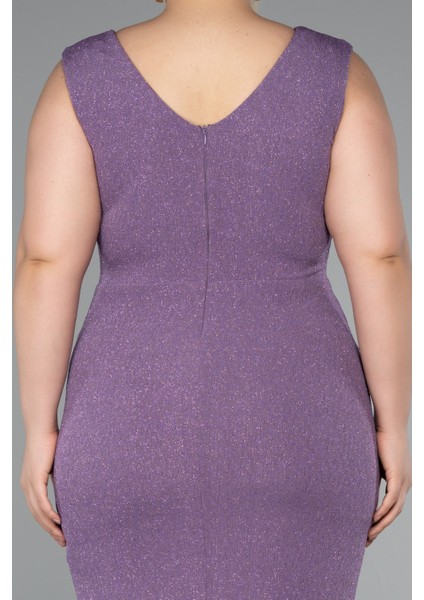 Kolsuz V Yaka Simli Midi Büyük Beden Abiye ABK1752 fırsatları